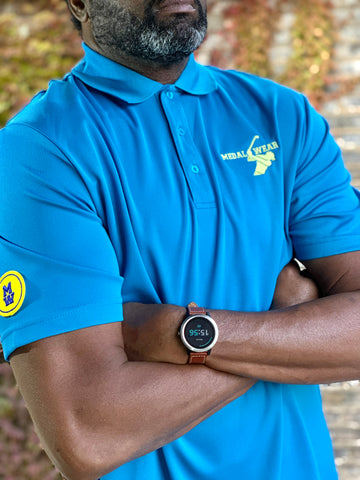 CLASSIC ELECTRIC BLUE PERFORMANCE POLO YELLOW LOGO