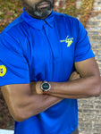 CLASSIC OLYMPIC BLUE PERFORMANCE POLO   -ZIP CLOSURE YELLOW LOGO