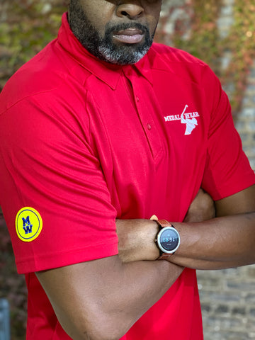 CLASSIC OLYMPIC RED PERFORMANCE POLO - WHITE LOGO
